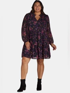 Time and Tru Ruffle Neck Mini Dress Womens Plus Size 4X Multicolor NWT